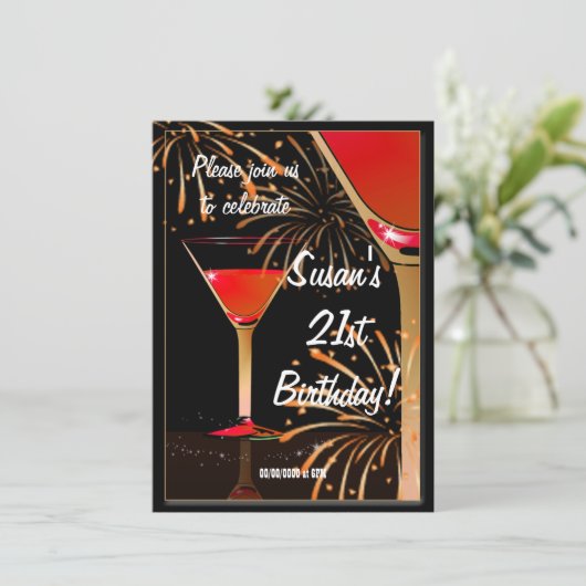 21e Birthday Martini Cocktail Party Kaart (Staand voorkant)