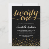21e 'Birthday' modern zwart Gold Confetti script Kaart (Voorkant)