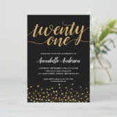 21e 'Birthday' modern zwart Gold Confetti script Kaart (Staand voorkant)