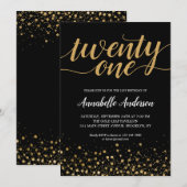 21e 'Birthday' modern zwart Gold Confetti script Kaart (Voorkant / Achterkant)