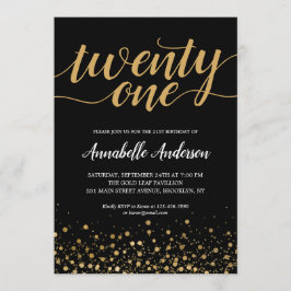 21e 'Birthday' modern zwart Gold Confetti script Kaart