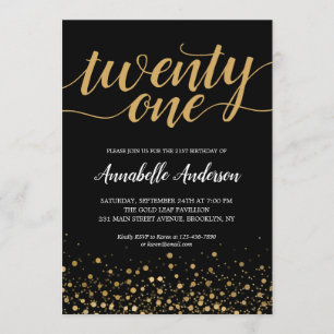 21e 'Birthday' modern zwart Gold Confetti script Kaart