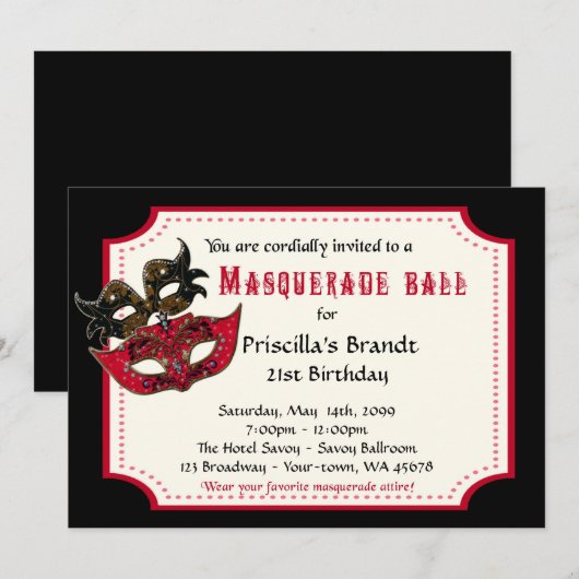 21e Birthday nodigmasquerade,21st,masquerad Kaart (Voorkant / Achterkant)