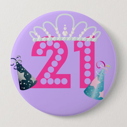 21e Birthday Paarse prinses Buttonnen Ronde Button 4,0 Cm (Voorkant)
