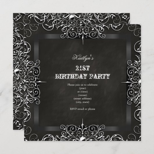 21e Birthday Party Chalkboard Black Antiek Kaart (Voorkant / Achterkant)