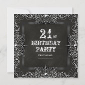 21e Birthday Party Chalkboard Black Antiek Kaart (Achterkant)