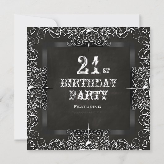 21e Birthday Party Chalkboard Black Antiek Kaart (Achterkant)