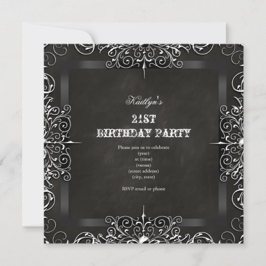 21e Birthday Party Chalkboard Black Antiek Kaart (Voorkant)