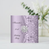 21e Birthday Party Damask Lila Jewel Afbeelding Kaart (Staand voorkant)
