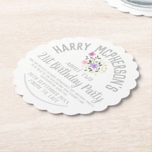 21e Birthday Party Invitation Ticket Kartonnen Onderzetters (Gekanteld)