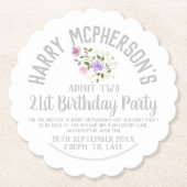 21e Birthday Party Invitation Ticket Kartonnen Onderzetters (Voorkant)