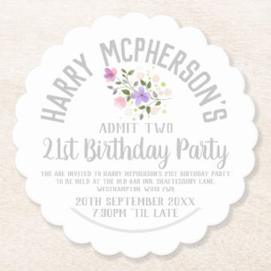 21e Birthday Party Invitation Ticket Kartonnen Onderzetters