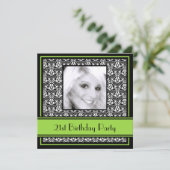 21e Birthday Party Invitations Damask Limoen Kaart (Staand voorkant)