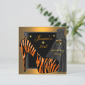 21e Birthday Party Shoe Gold Oranje Black Zebra Kaart (Staand voorkant)