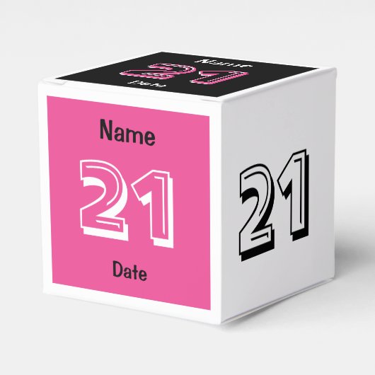 21e Birthday Pink Black Favor Box personaliseren Bedankdoosjes (Voorkant Zijde)