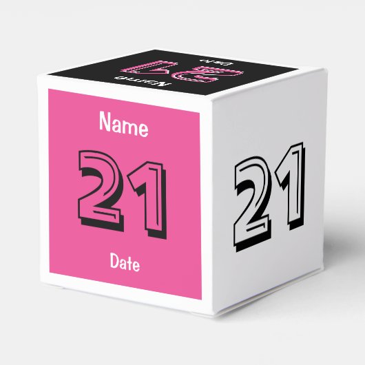 21e Birthday Pink Black Favor Box personaliseren Bedankdoosjes (Achterkant)