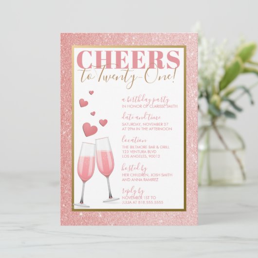 21e BIRTHDAY | PINK CHAMPAGNE Kaart (Staand voorkant)