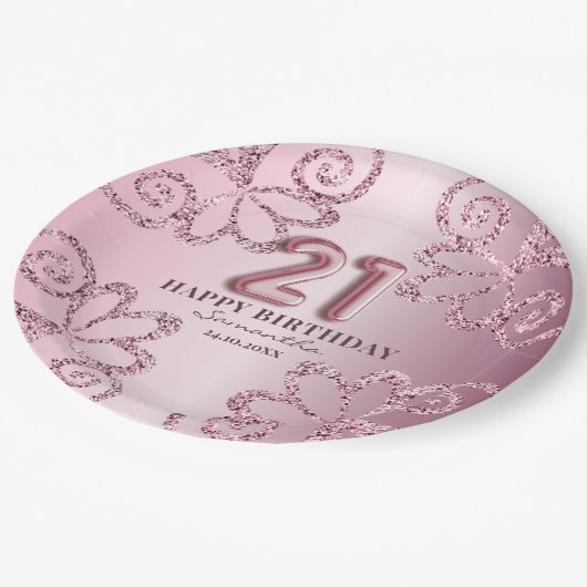 21e Birthday Pink Princess Glitter-ballonscript Papieren Bordje (Gekanteld)