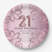 21e Birthday Pink Princess Glitter-ballonscript Papieren Bordje (Voorkant)