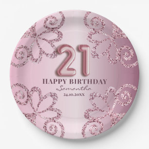 21e Birthday Pink Princess Glitter-ballonscript Papieren Bordje