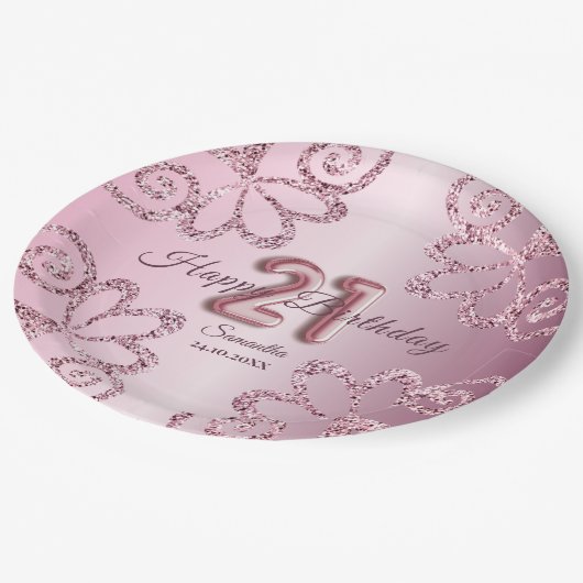 21e Birthday Pink Princess Glitter-ballonscript Papieren Bordje (Gekanteld)