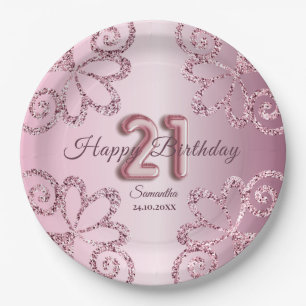 21e Birthday Pink Princess Glitter-ballonscript Papieren Bordje