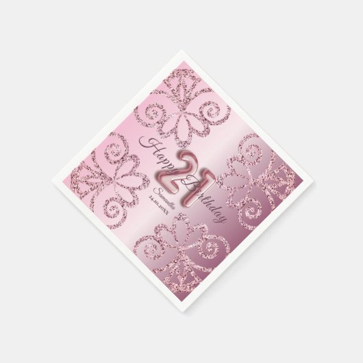 21e Birthday Pink Princess Glitter-ballonscript Servet (Hoek)