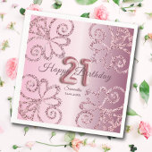 21e Birthday Pink Princess Glitter-ballonscript Servet