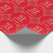 21e Birthday Red en Gold Glitter Lijst Cadeaupapier (Hoek)