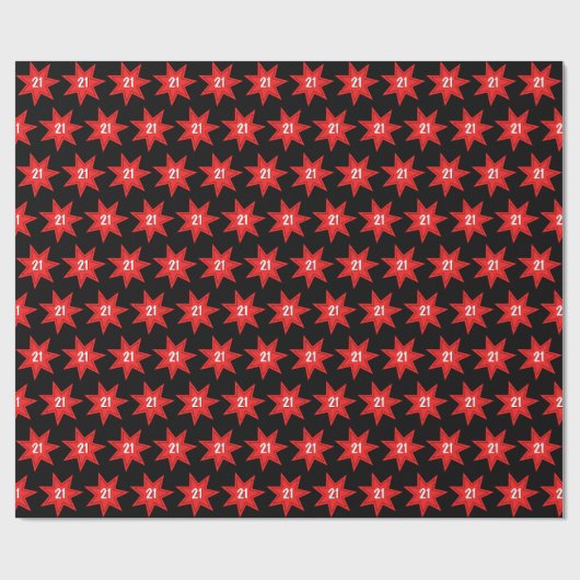 21e Birthday Red Star Cadeaupapier (Vlak)