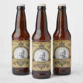 21e Birthday Retro Monogram toevoegen Foto Bier Etiket (Flessen)