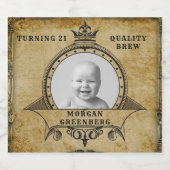 21e Birthday Retro Monogram toevoegen Foto Bier Etiket (Enkel label)