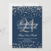 21e Birthday Silver Navy Blue Glitter Confetti Kaart (Voorkant)