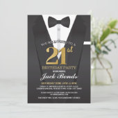 21e Birthday Spy Suit Black stropdas Gold Invitati Kaart (Staand voorkant)