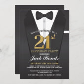 21e Birthday Spy Suit Black stropdas Gold Invitati Kaart (Voorkant / Achterkant)