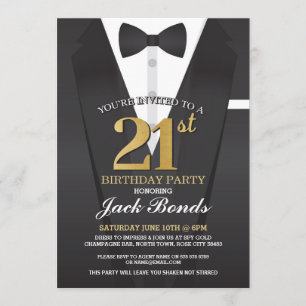 21e Birthday Spy Suit Black stropdas Gold Invitati Kaart