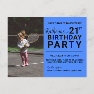 21e Birthday Uitnodiging Fotokaart Blauw