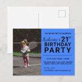 21e Birthday Uitnodiging Fotokaart Blauw (Voorkant / Achterkant)