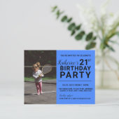 21e Birthday Uitnodiging Fotokaart Blauw (Staand voorkant)