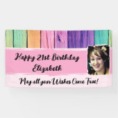 21e Birthday unicorn-kleuren, foto roze Spandoek (Horizontaal)