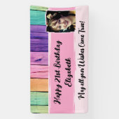 21e Birthday unicorn-kleuren, foto roze Spandoek (Verticaal)