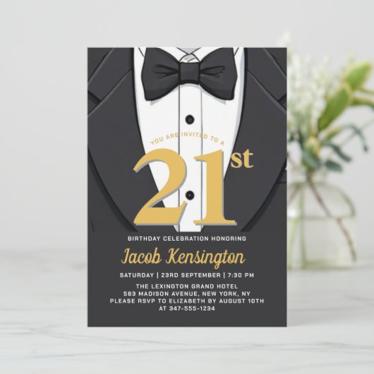 21e Black and Gold Tuxedo verjaardagsevenement Kaart (Staand voorkant)