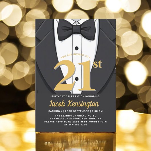 21e Black and Gold Tuxedo verjaardagsevenement Kaart