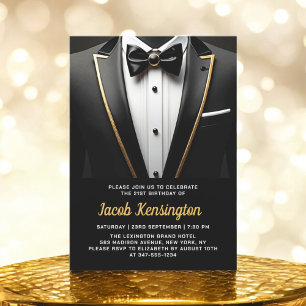 21e Black and Gold Tuxedo verjaardagsevenement Kaart
