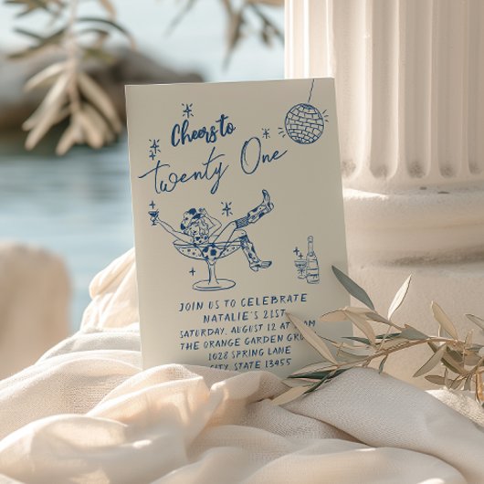 21e Blauwe Hand Getrokken Cowgirl Coastal Fun Verj Kaart