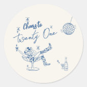 21e Blauwe Hand Getrokken Kust Koe Meisje Verjaard Ronde Sticker (Voorkant)