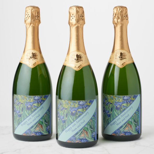 21e bruiloft Jubileum Blue Iris Sparkling Wijnetiket (Flessen)