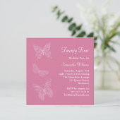 21e Butterfly Birthday Invitation (roze) Kaart (Staand voorkant)