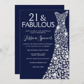 21e Fabulous Birthday Party (Navy Blue White) Kaart (Voorkant / Achterkant)