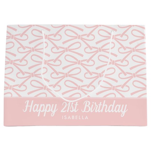 21e Gelukkige Verjaardag Roze Bow Witte Gift Bag Groot Cadeauzakje (Voorkant)